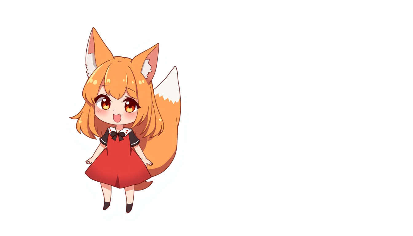 VTuber idea: vtuber avatar character, anime style, expressive face, streaming-ready design, a cute fox girl with ginger hair and ears and a fox tail with a fox dre
