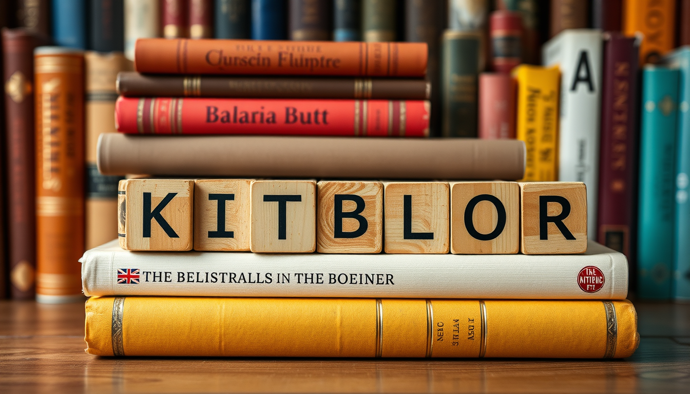 AI Art prompt example created from the prompt: many books with a word kitbxonlor on top
