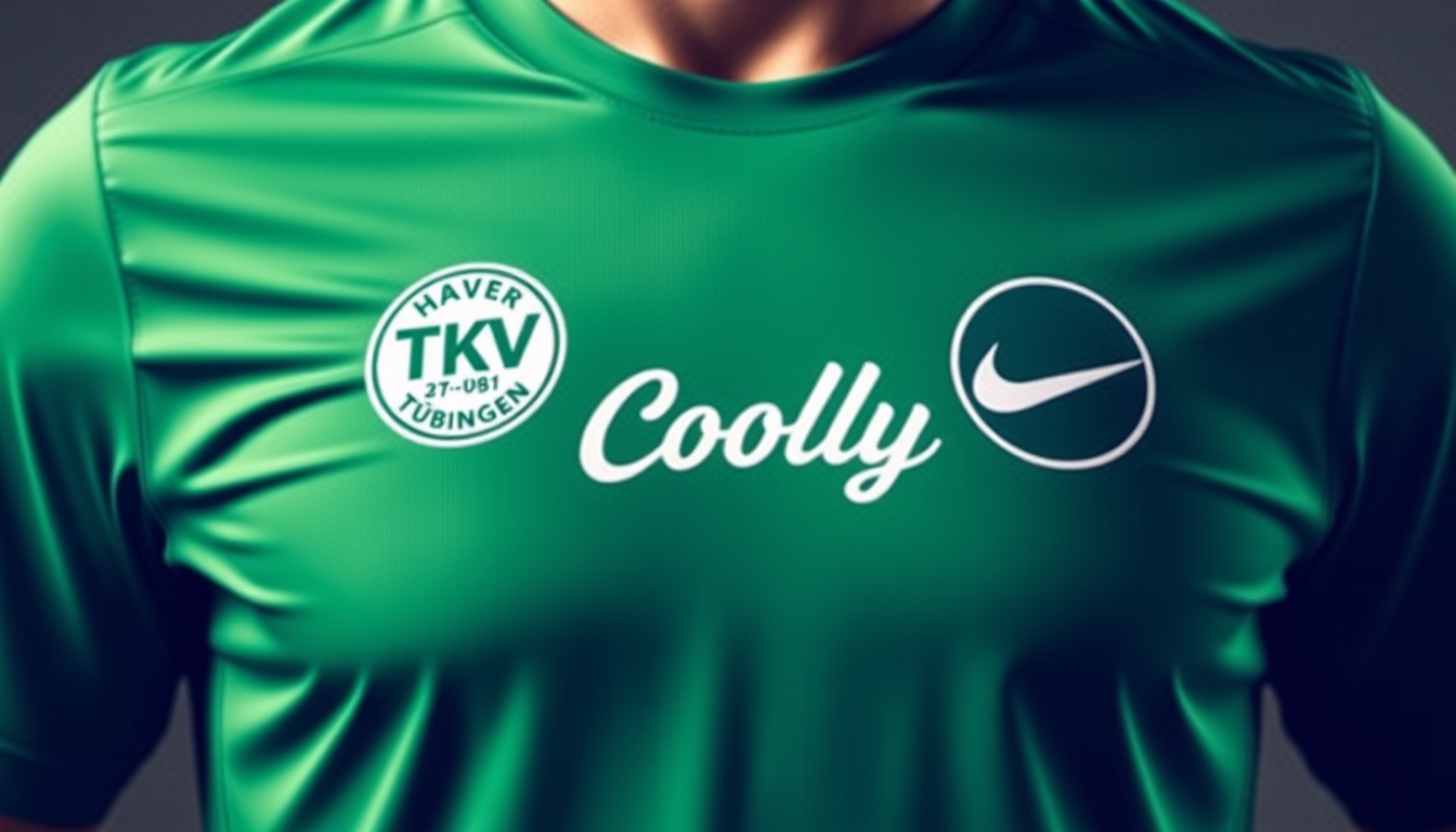 Main art studio: Erstelle ein Trikot von einem Tischkickerverein in grünen Farbtönen links auf der Brust ein Logo mit TKV Tübingen rechts ein Nikezeichen und zentral e