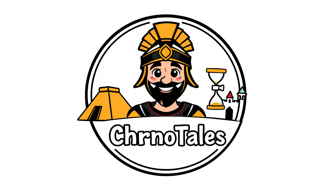 Main art studio: Create a simple, memorable logo for a YouTube history animation channel called “ChronoTales”. STYLE: Colorful 2D cartoon illustration, bold black outl