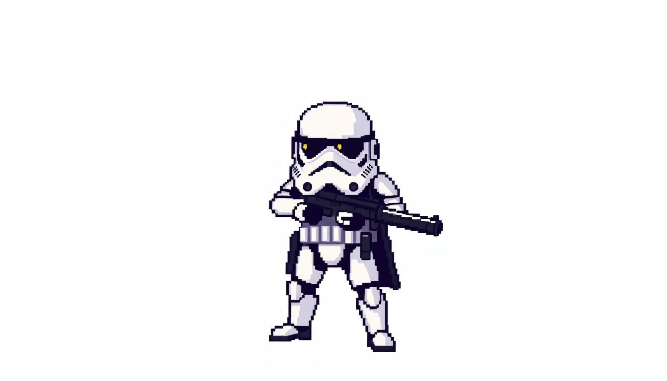 Sprite idea created from the prompt: pixel art game sprite, clean pixel grid, retro 16-bit palette, stormtrooper in the same style as dwarf fortress, complete white background, 