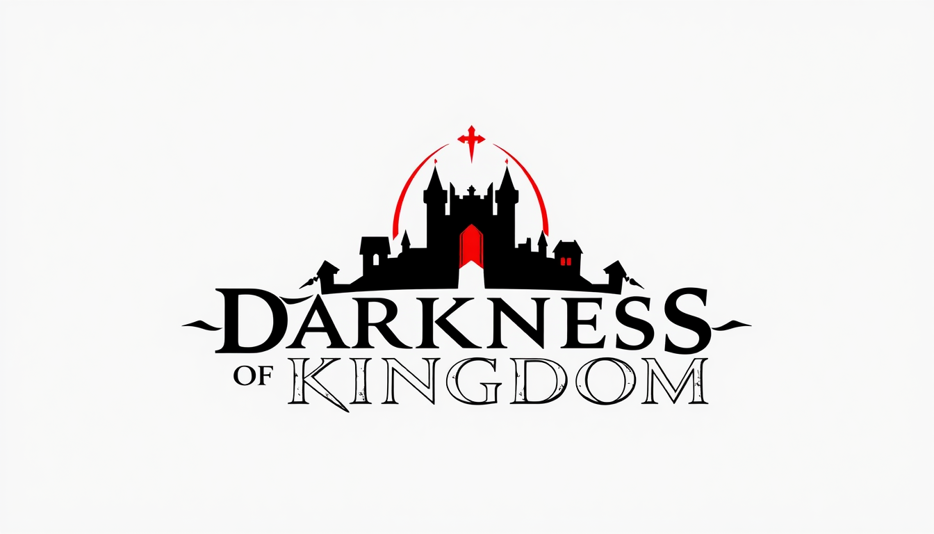 Logo idea: logo design, clean minimal mark, bold simple shapes, balanced composition, Game logo. Exact text: DARKNESS OF KINGDOM. Gothic medieval fantasy style. 