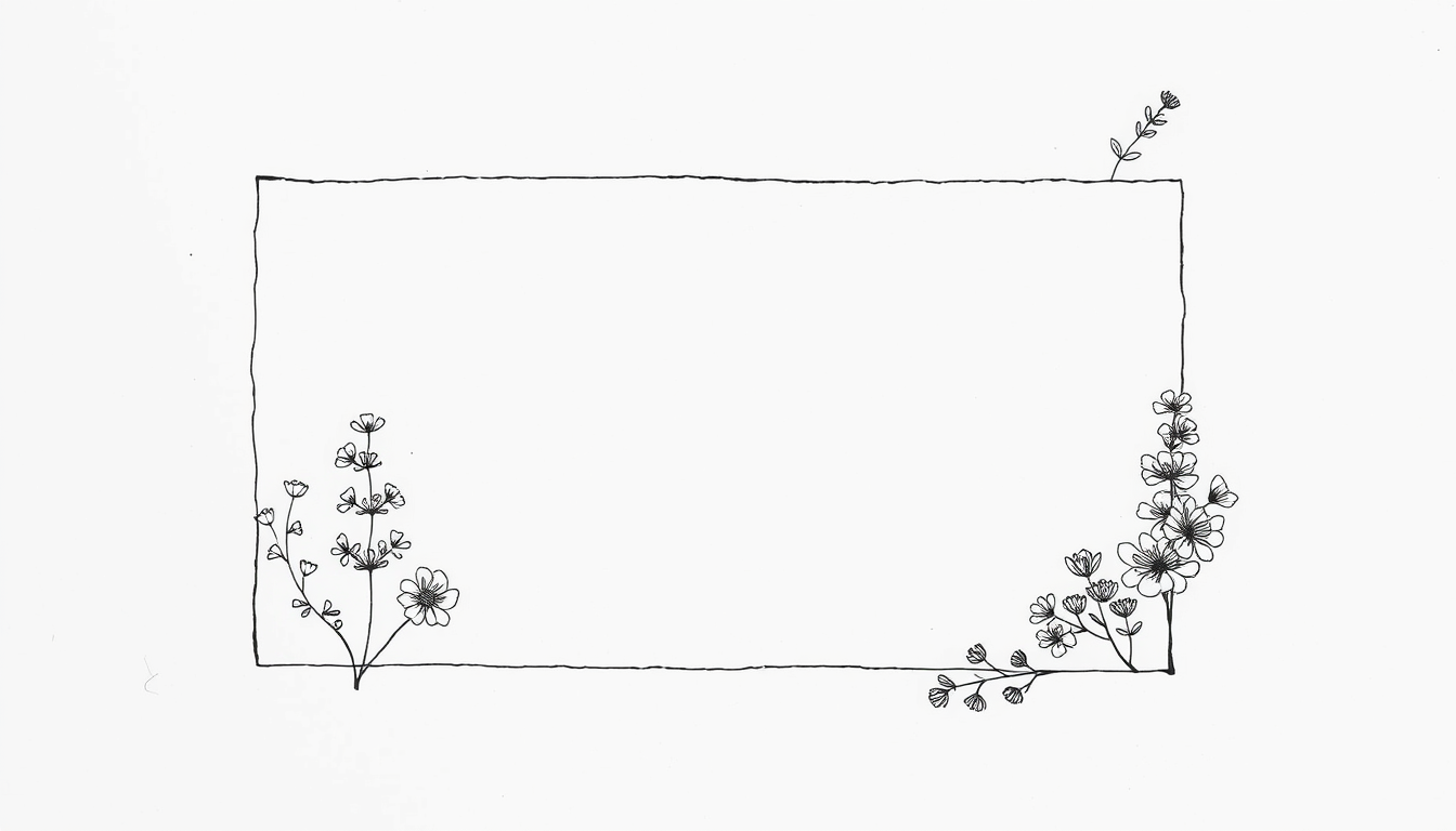 Main art studio: Grundlage: DinA4 Papier - Auf dem Din A 4 Papier befinden sich 6 schlichte Rahmen. Diese sind verfeinert mit gezeichenten Wildblumen in schwarz weiß, 