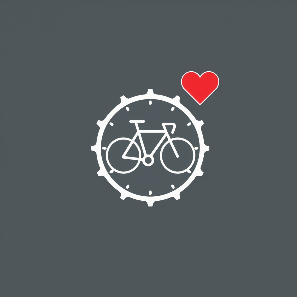 Main art studio: als logo ein fahrradsymbol mit rotem herz rechts über dem fahrrad. im herz ein weisses kreutz. alles einfach und symbolisch