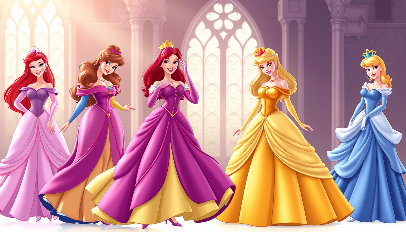 Main art studio: CREATE 9 DISNEY PRINCESS CHARACTER FULL BODY SHOWING FEET NO BACKGROUND ONLY CASTLE JUST PNG FILE ONLY