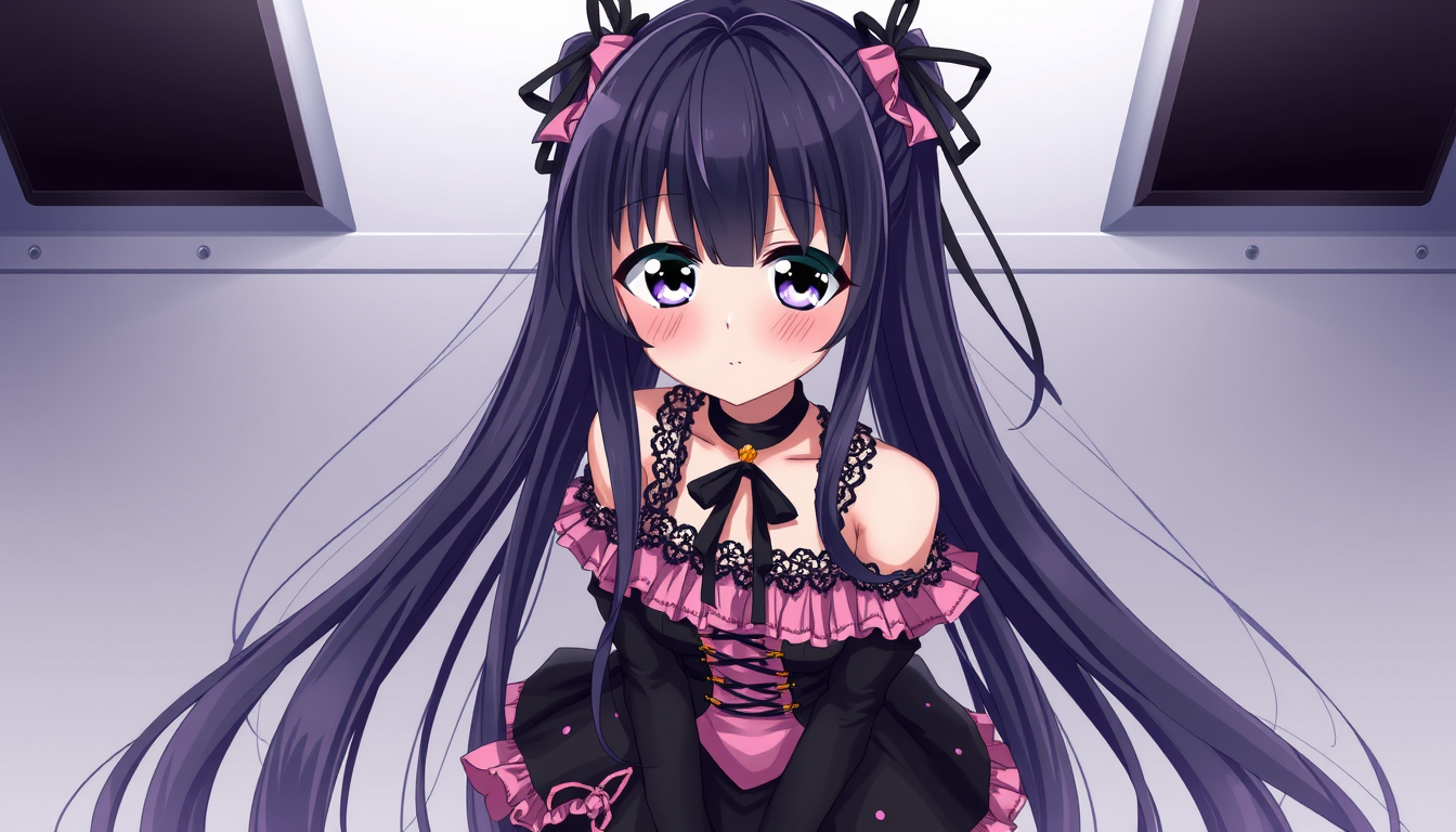 Anime idea: anime style, vibrant colors, expressive eyes, 1girl, adult woman, college student, jirai kei, bishoujo, cute, elegant, full body, very long straight b