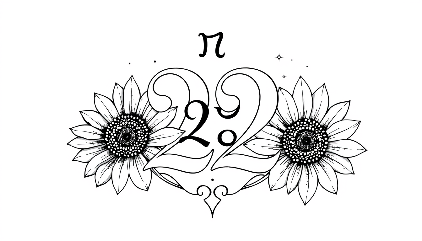 Main art studio: clean, symbolic, and stencil-friendly rather than overly detailed. Tattoo design featuring the number “22” as the central focal point, elegantly inter