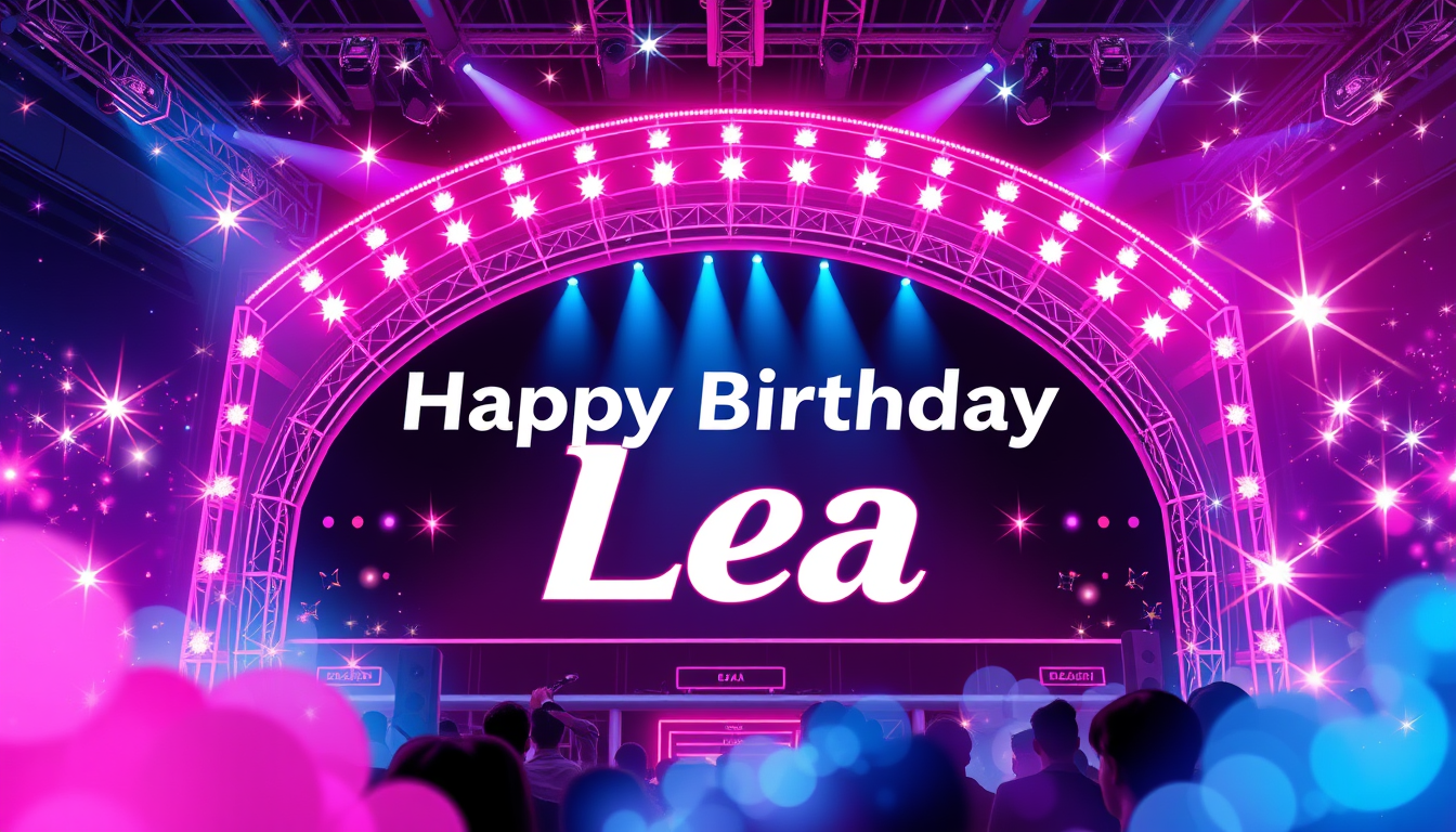 Main art studio: Erstelle eine wunderschöne, moderne Geburtstagskarte für ein 14-jähriges Mädchen. Der Text „Happy Birthday Lea“ soll groß, deutlich und elegant in der
