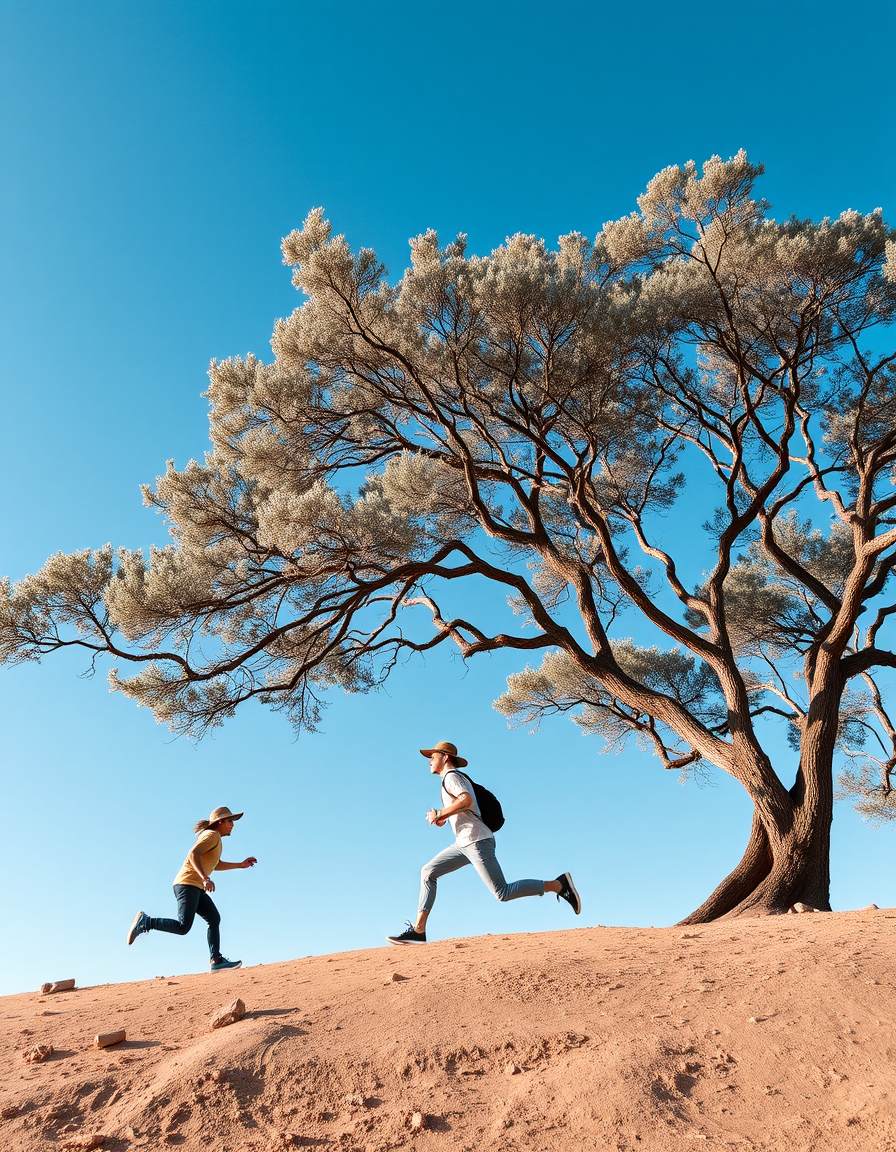 Main art studio: guys running form trees