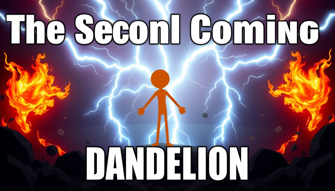 AI Art prompt example created from the prompt: The Second Coming from Animator vs. Animation, orange stick figure, standing dramatically in the center, surrounded by absurdly powerful lig