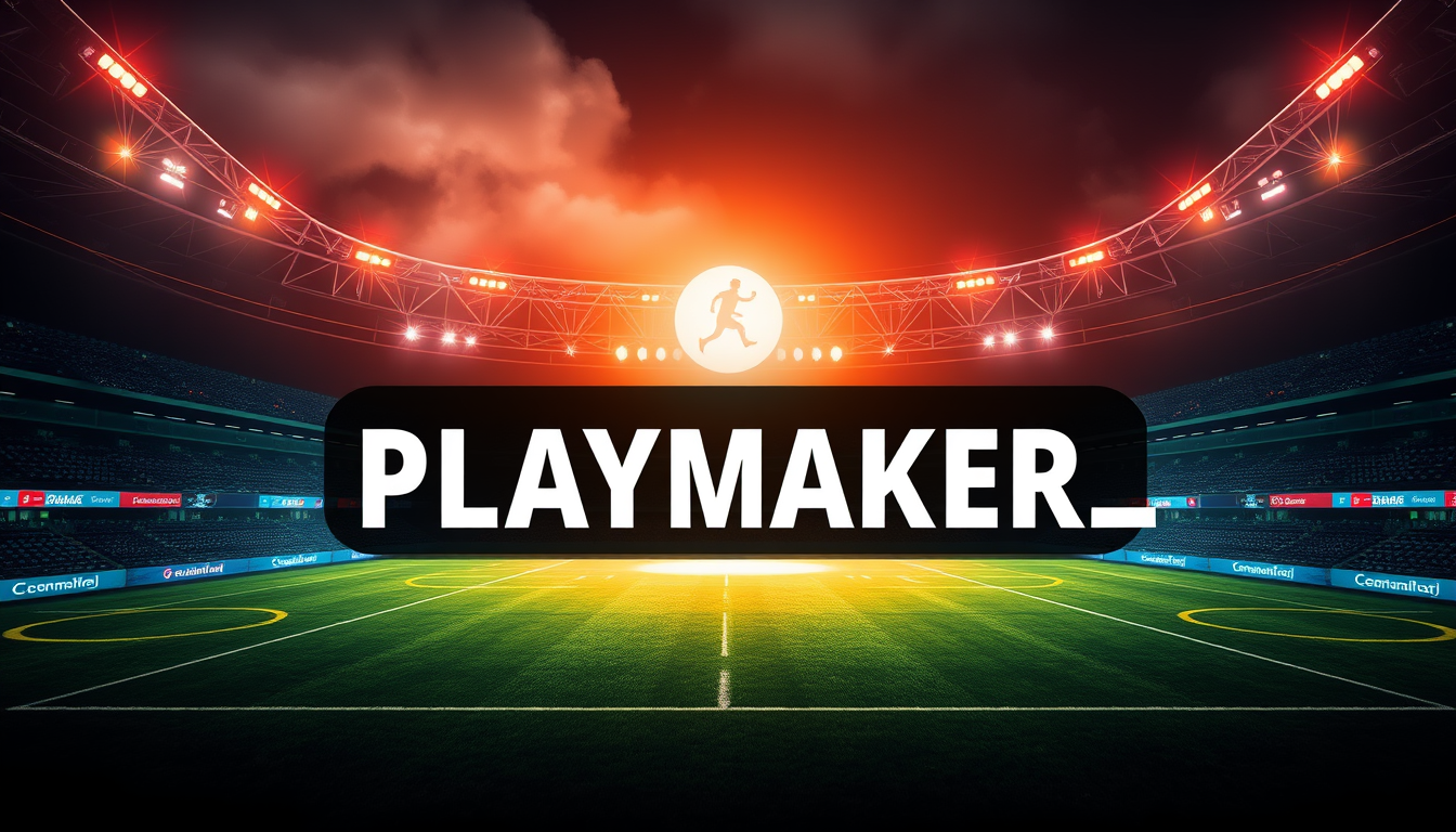 Main art studio: Create a square esports profile picture for an eFootball content creator. Make “PLAYMAKER_” extremely large, bold, sharp and clearly readable in the c