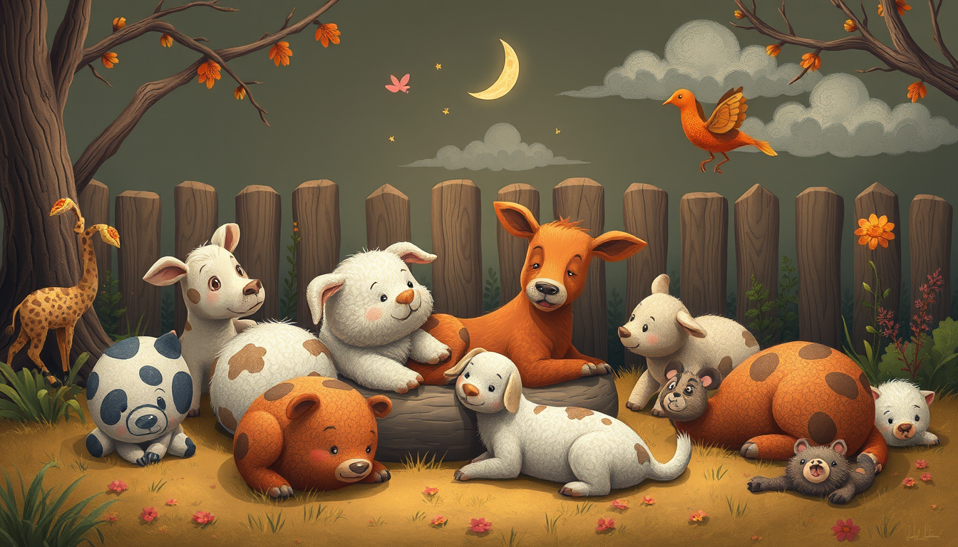 Main art studio: whimsical scene loafing around, preferably involving animals