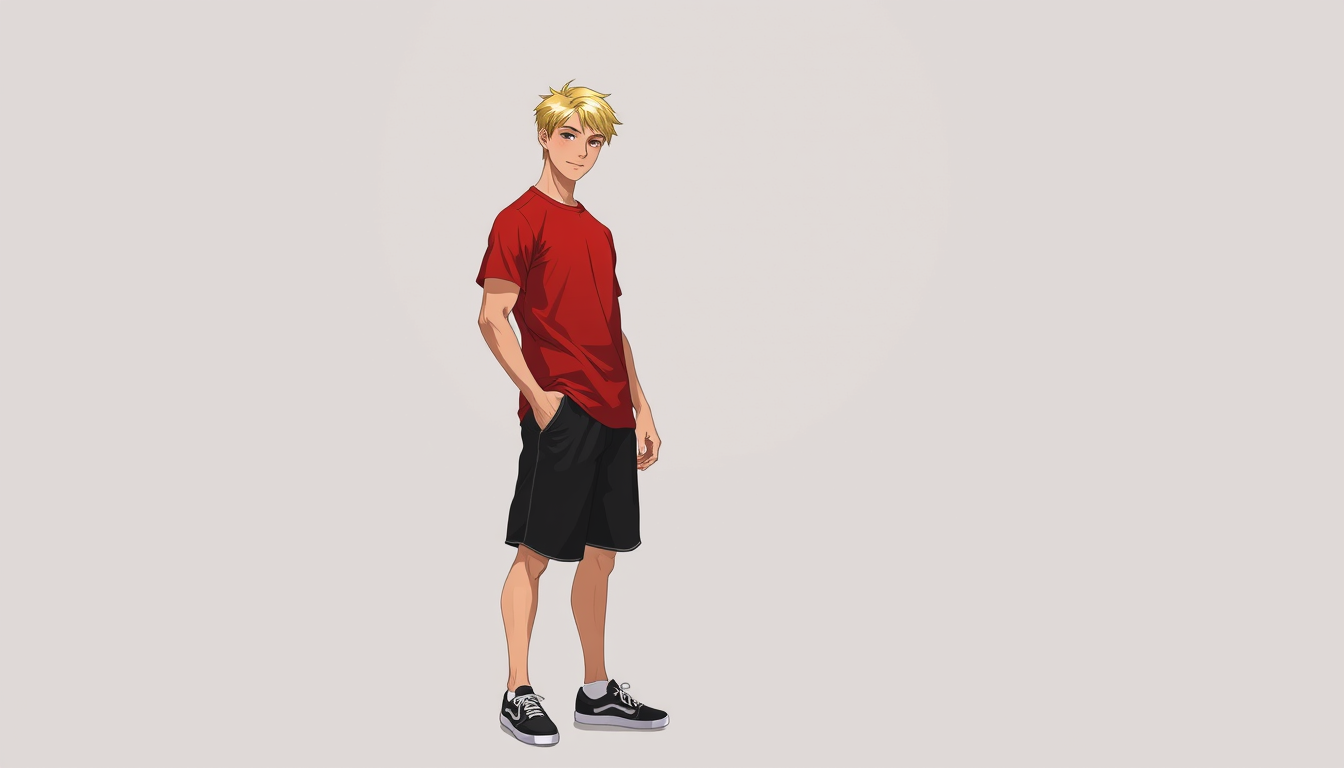 Characters idea: an original character defined by silhouette, role, outfit, palette, and expression, deliberate composition, Young boy, strong and good looking, very t