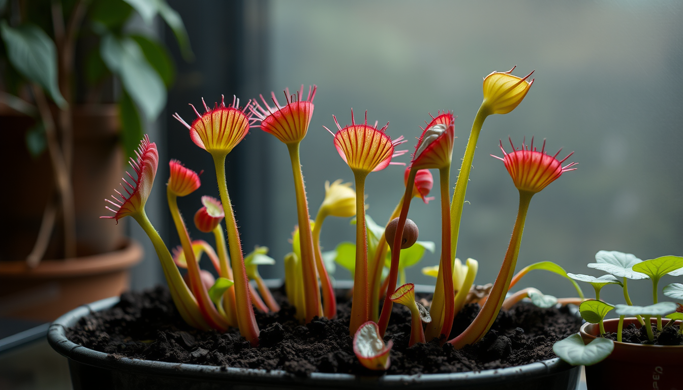 Main art studio: venus flytrap but are much bigger and taller and are flatter and have a long and slim stem and they look like a piranha plant and are green with a pin