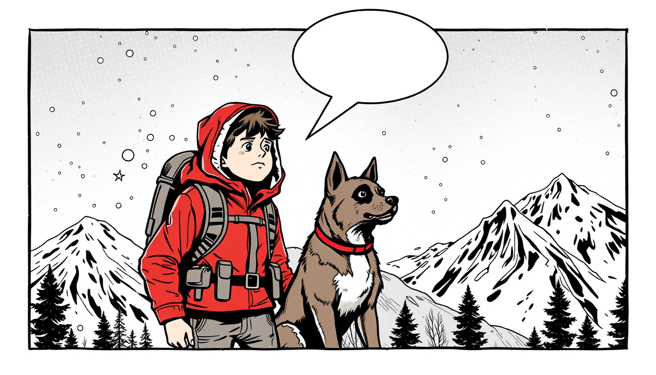 AI Comic idea created from the prompt: comic panel, bold inks, halftone shading, speech-bubble ready composition, Dibuja al mismo joven explorador sorprendido porque empieza una f