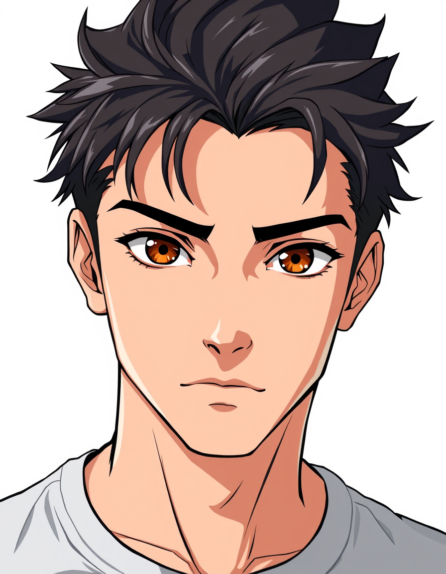 AI Art prompt example created from the prompt: i want a profie picture of a man with black and animated like a 2d anime charitor brown eyes and make sure he don't look gay