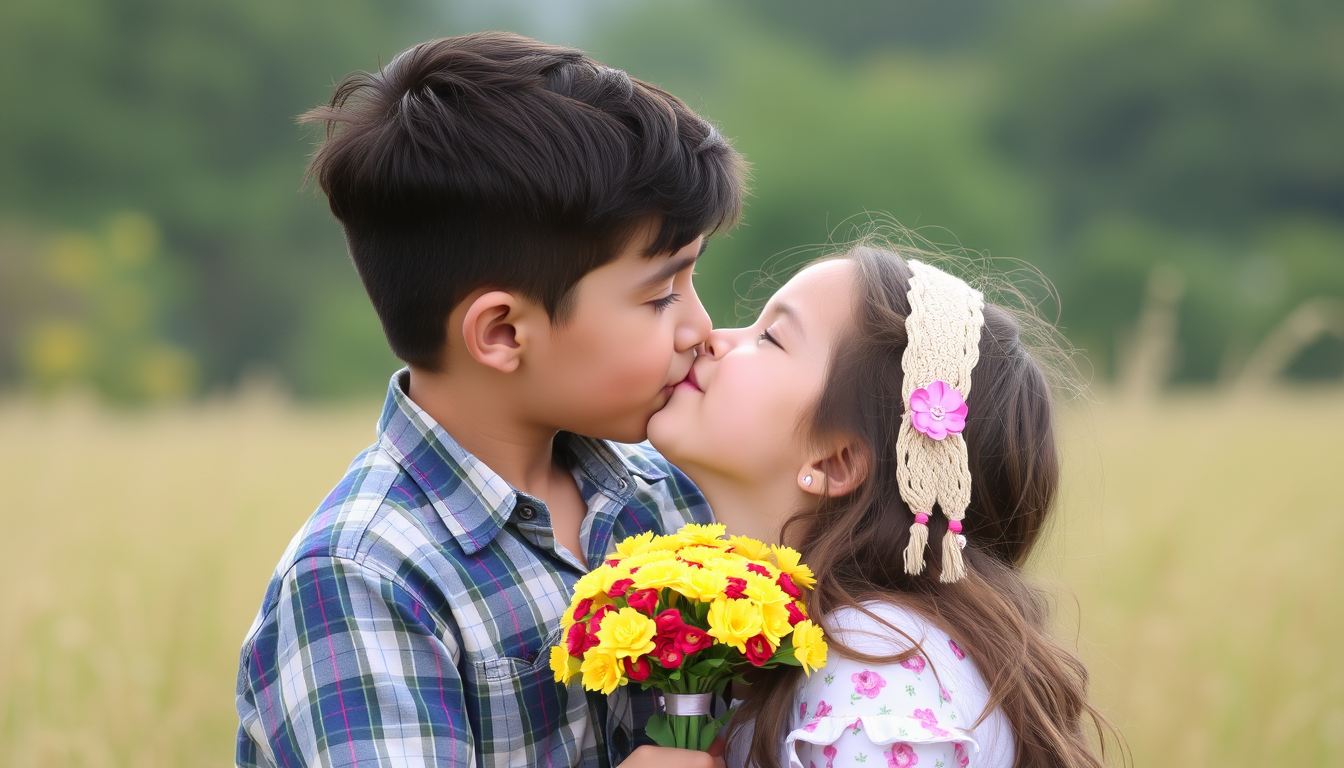 AI Art prompt example created from the prompt: Boys and girl romantic kiss