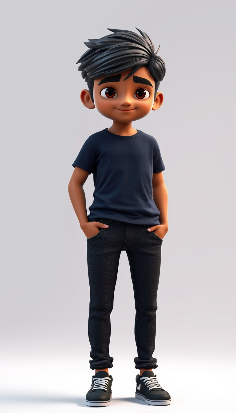 Characters idea: an original character defined by silhouette, role, outfit, palette, and expression, deliberate composition, Young Indian man, 24, medium brown skin, o