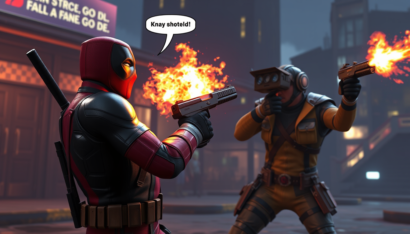 Main art studio: in marvel rivals deadpool gets ko by magik and say f### this a pulls out a parkers brother shotgun and fires at magik the game deadpool in the format 