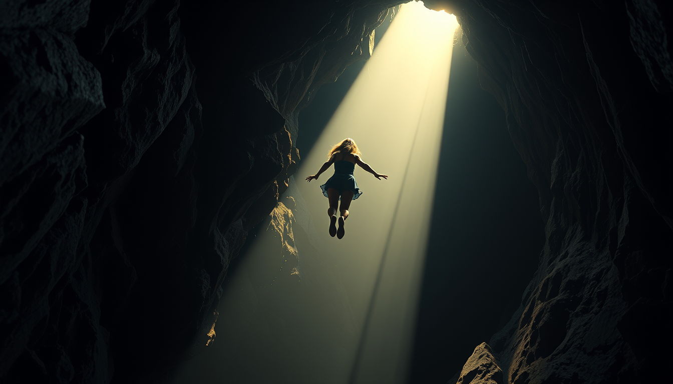 Movie Posters idea: movie poster concept, cinematic lighting, dramatic composition, strong central subject, space for title typography, femme en contre jour qui descent r