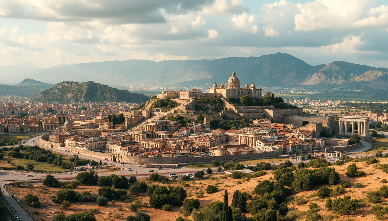 AI Art prompt example created from the prompt: **FULL CITY VISIBILITY — CRITICAL REQUIREMENT** Show the entire city of Troy within the image, from the outermost walls on every side to the
