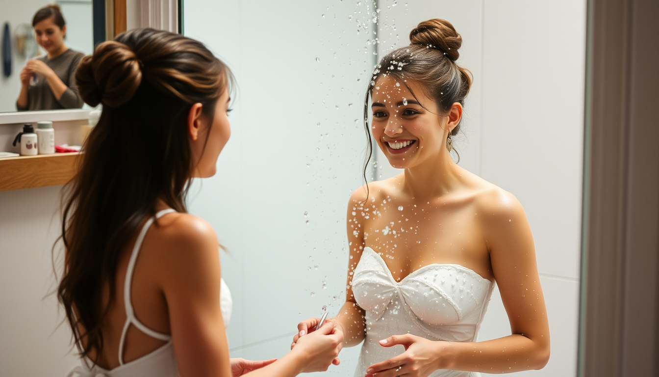 AI Art prompt example created from the prompt: A girl getting ready for a shower