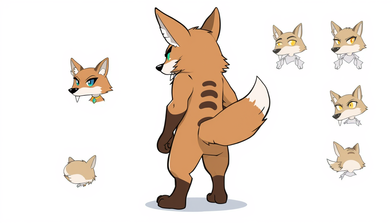 Fursona idea created from the prompt: fursona character, anthropomorphic animal design, expressive personality, reference sheet style, Make a protogen with a thick backside make