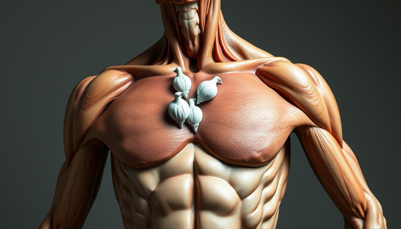 Main art studio: immagine: busto umano uomo semitrasparente in cui si intravedono muscoli, con al posto del cuore tre uova al tegamino.