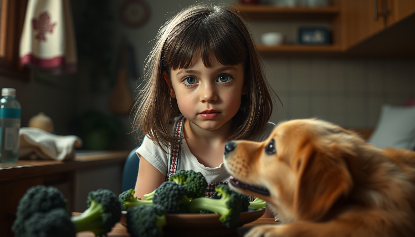 Main art studio: With the picture you just made make a short video about a girl who lies to her mom about eating her broccolis but actually gives them to her Dog then 