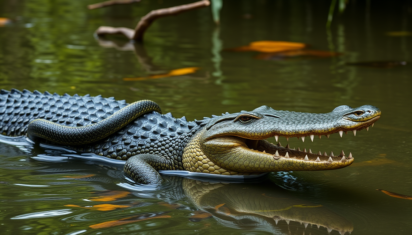 Main art studio: make a crocodile/alligator with snakes as arms this has to be realistic and please make it neat the picture takes place in the amazon and make it work