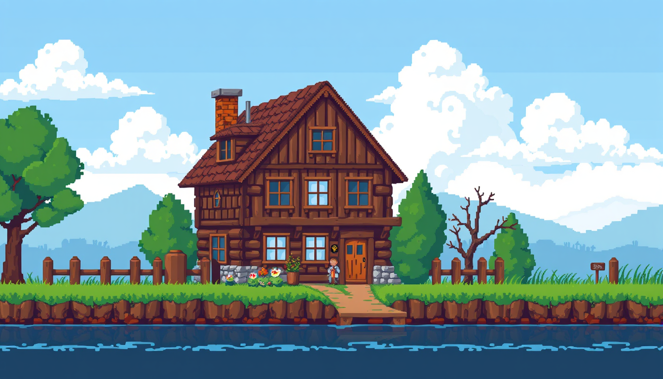 Sprite idea created from the prompt: pixel art game sprite, clean pixel grid, retro 16-bit palette, Ein Pixelart spiel mit einem Hafenmeister. Erstelle eine Holzhütte als sein H