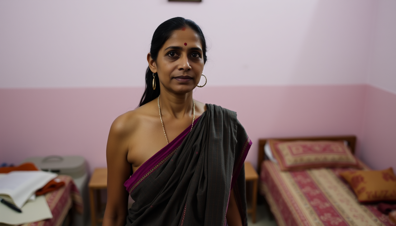 Main art studio: Indian Woman with no upper garment in a room