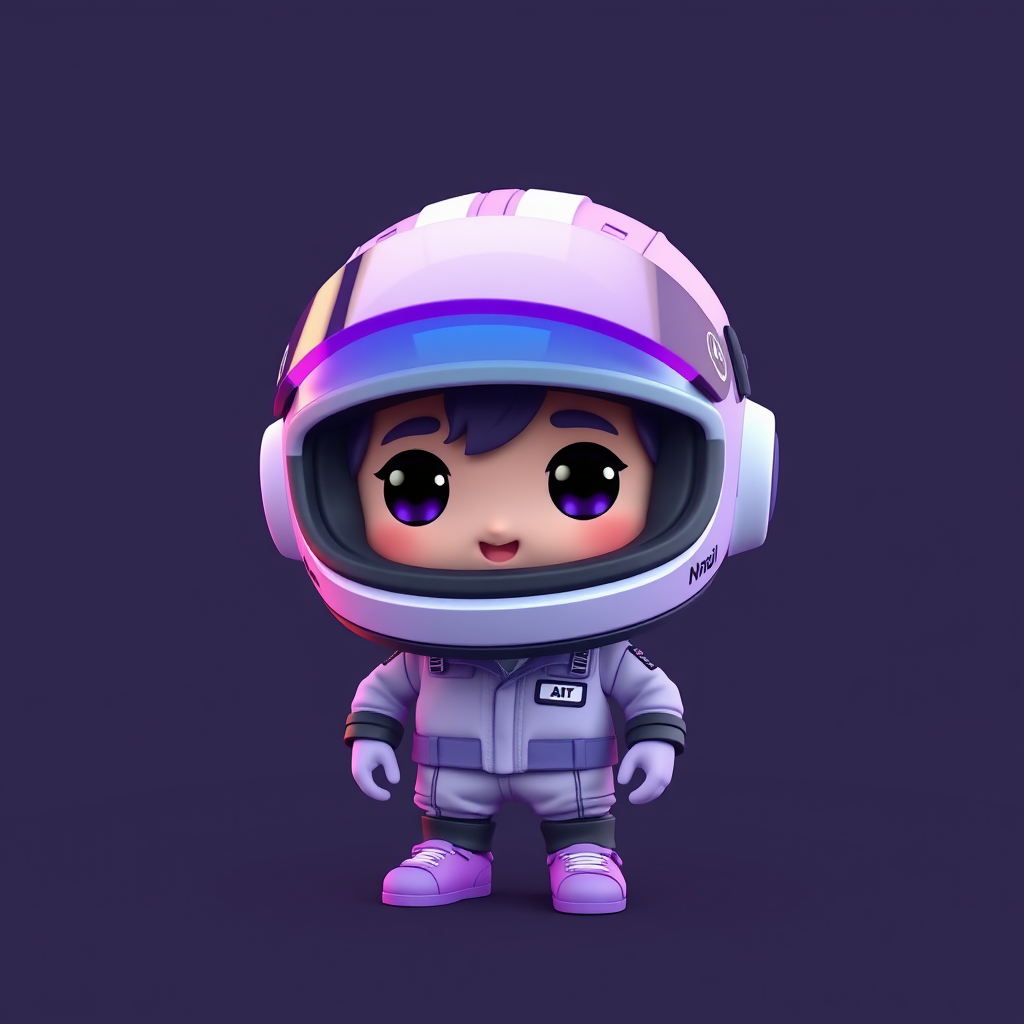 Main art studio: Mochi animated Kimi Antonille F1 driver with purple, no car, for discord profile picture A cute 3D animated mochi character designed as a Web3 NFT pro