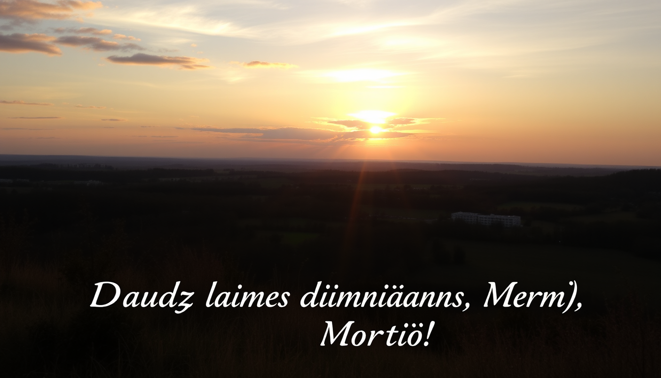 Main art studio: Generate an image of beautiful sunrise and a text "Daudz laimes dzimšanas dienā, Mārtiņ!"