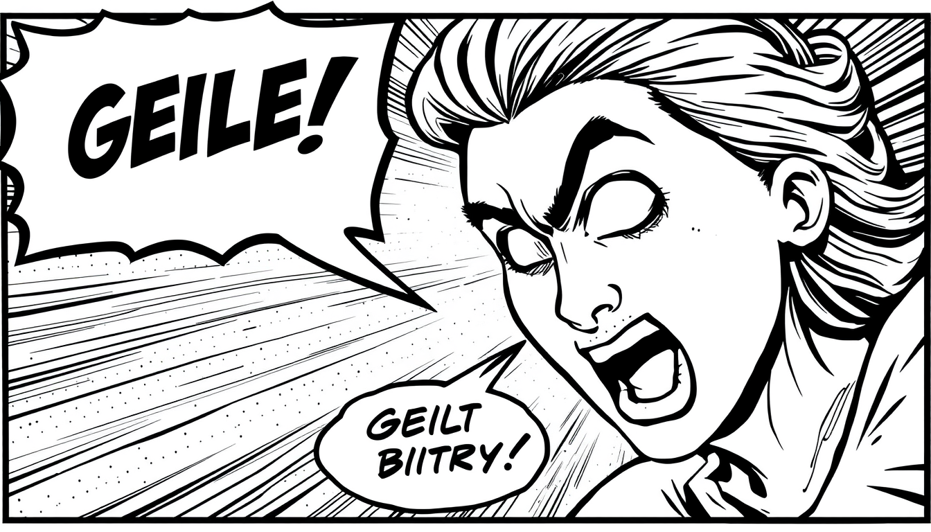 AI Comic idea created from the prompt: comic panel, bold inks, halftone shading, speech-bubble ready composition, Geile sissy bitte , dynamic comic illustration, action-pose frami