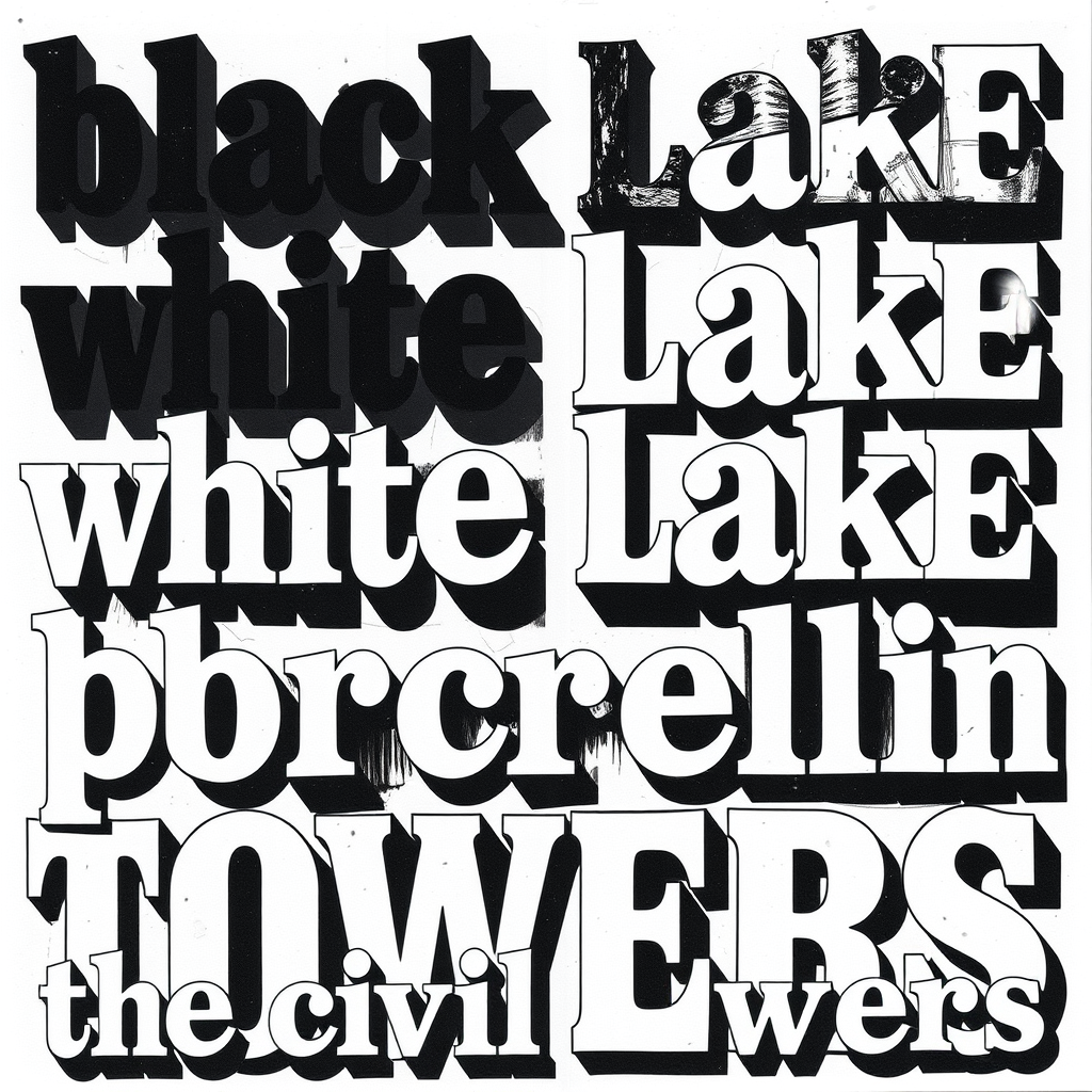 Main art studio: a collection of goth font letters, but totally abstract and deconstructed. Just glimpses of it. The words say: black lake/white lake - the porcelain t