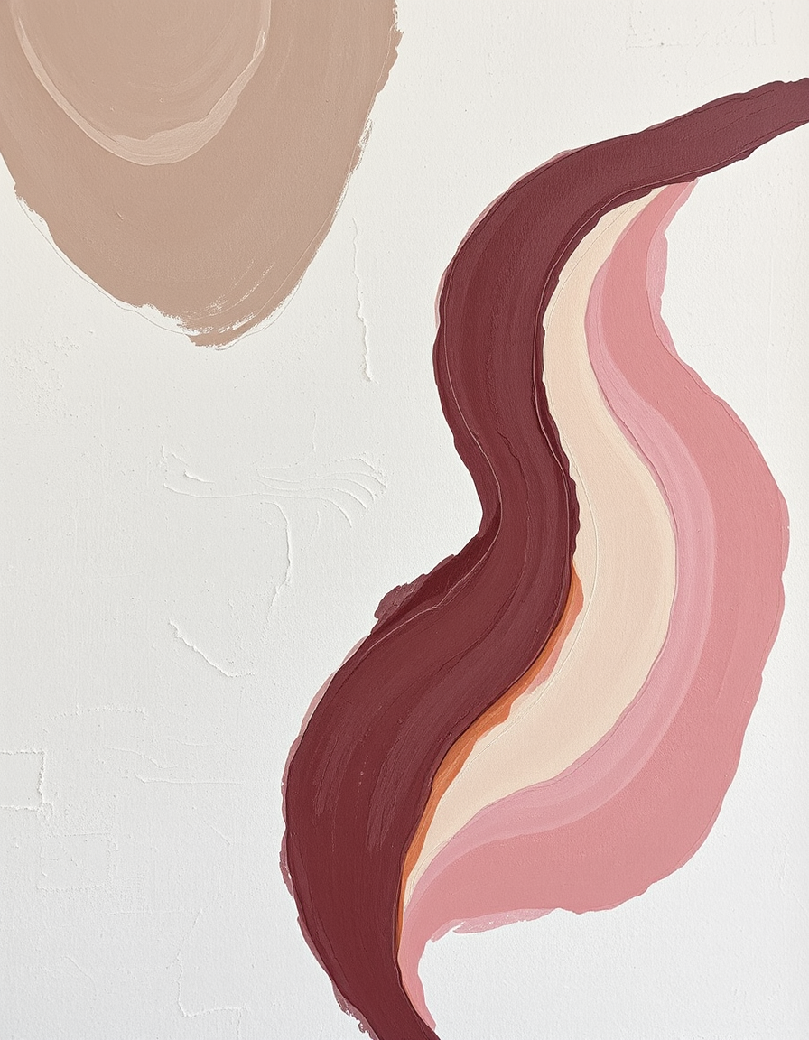 AI Art prompt example created from the prompt: Contemporary European abstract fine art, rich tactile acrylic impasto with visible brushwork and layered texture. Warm ivory plaster backgro