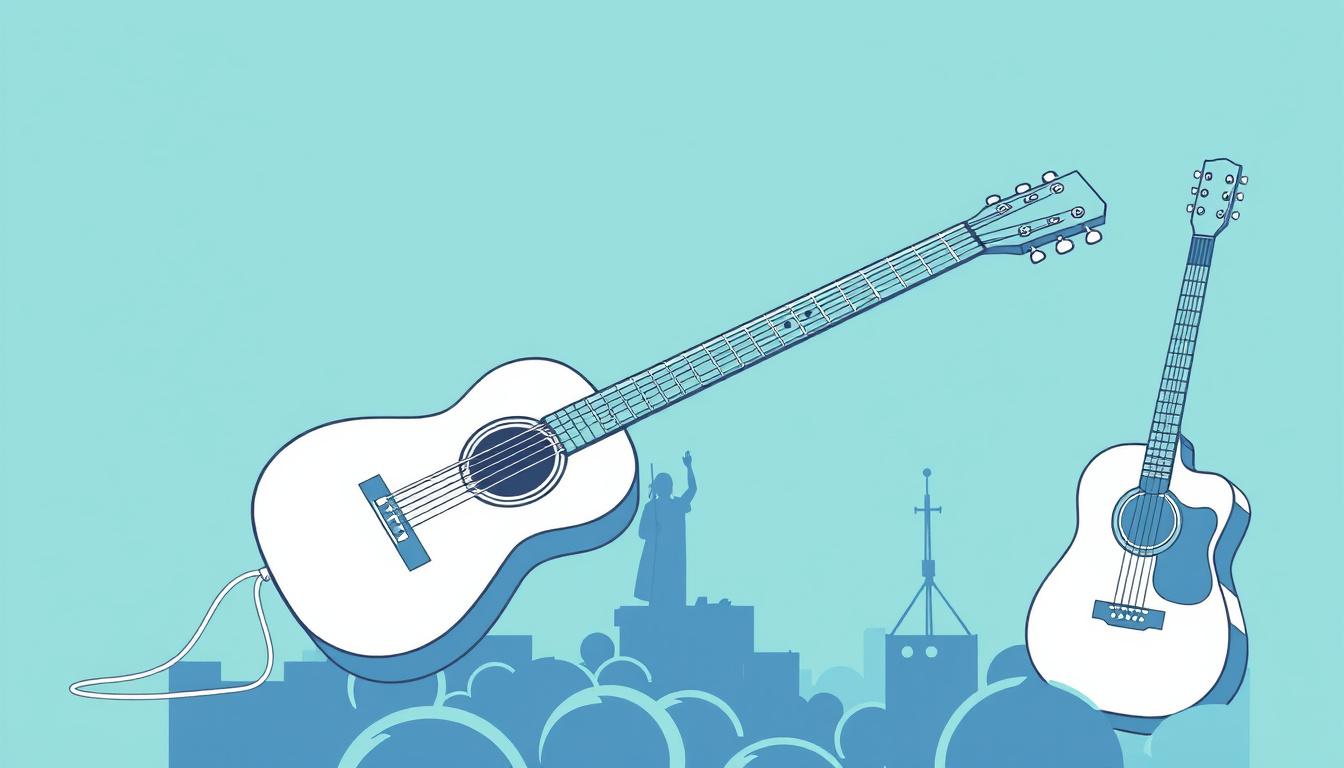 Main art studio: Make an instagram highlight icon with minimal lineart. I want three elements. Guitar, drawing and concerts. Art overall. Pastel colors. Mainly pacific