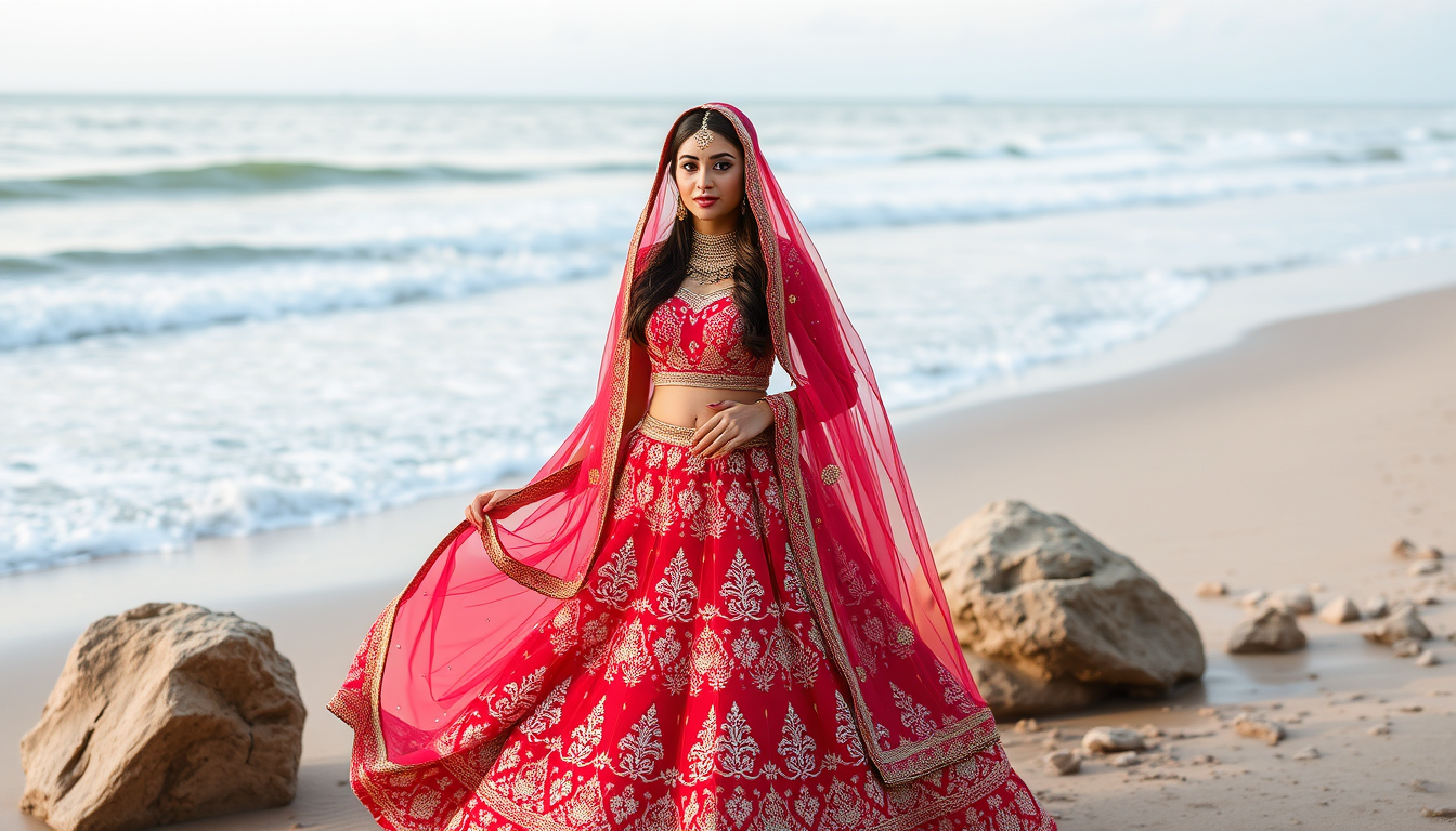 AI Art prompt example created from the prompt: Make a image of girls take in long dress look gown heavy like party wear dress look piche lehenga faila hua pure dur Tak upar Se photo shoot