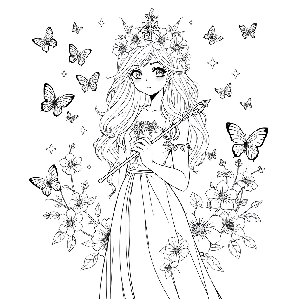 3D Render idea: 3D render, octane render, photorealistic, subsurface scattering, Original anime-inspired young female flower mage, full body, long wavy hair, flower c