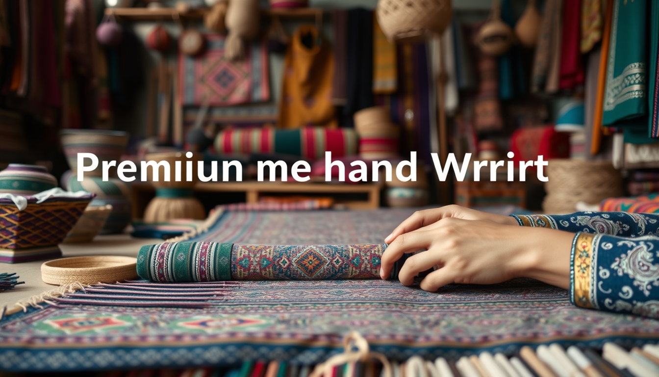 AI Art prompt example created from the prompt: A premium handmade craft workshop in Bangladesh, artisan hands creating beautiful textile products, traditional handicrafts, colorful fabric