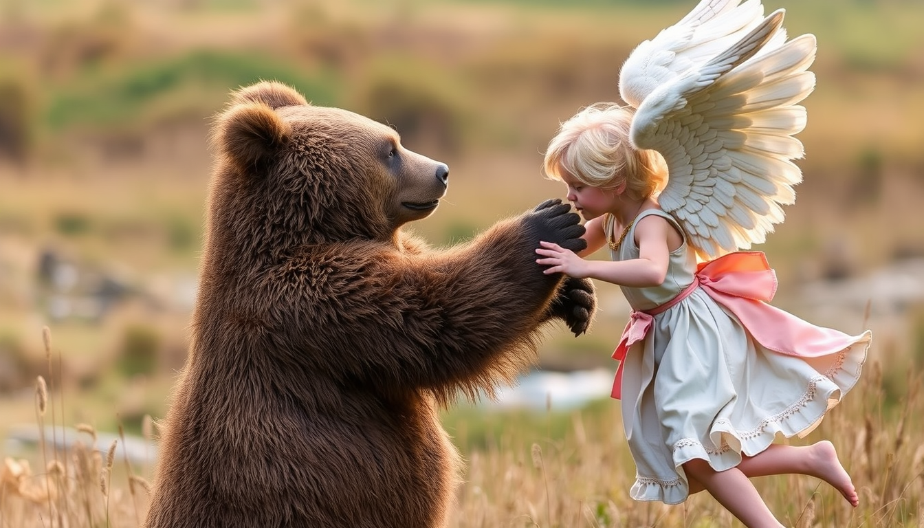 Main art studio: Angel fighting a bear