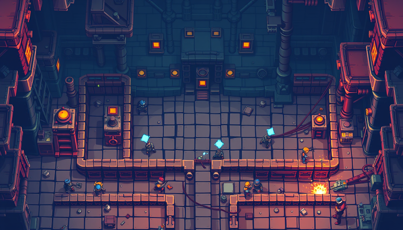 Sprites idea: pixel art game sprite, clean pixel grid, retro 16-bit palette, Highly detailed and unique 2D pixel art combat arena designed specifically for a top-do