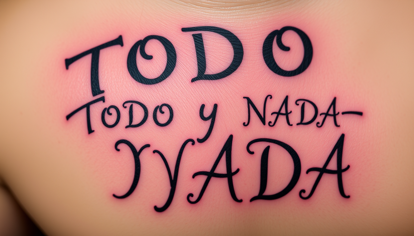 Main art studio: Crra un imagen de las palabras TODO y NADA. En letra de rapero para un tatuaje