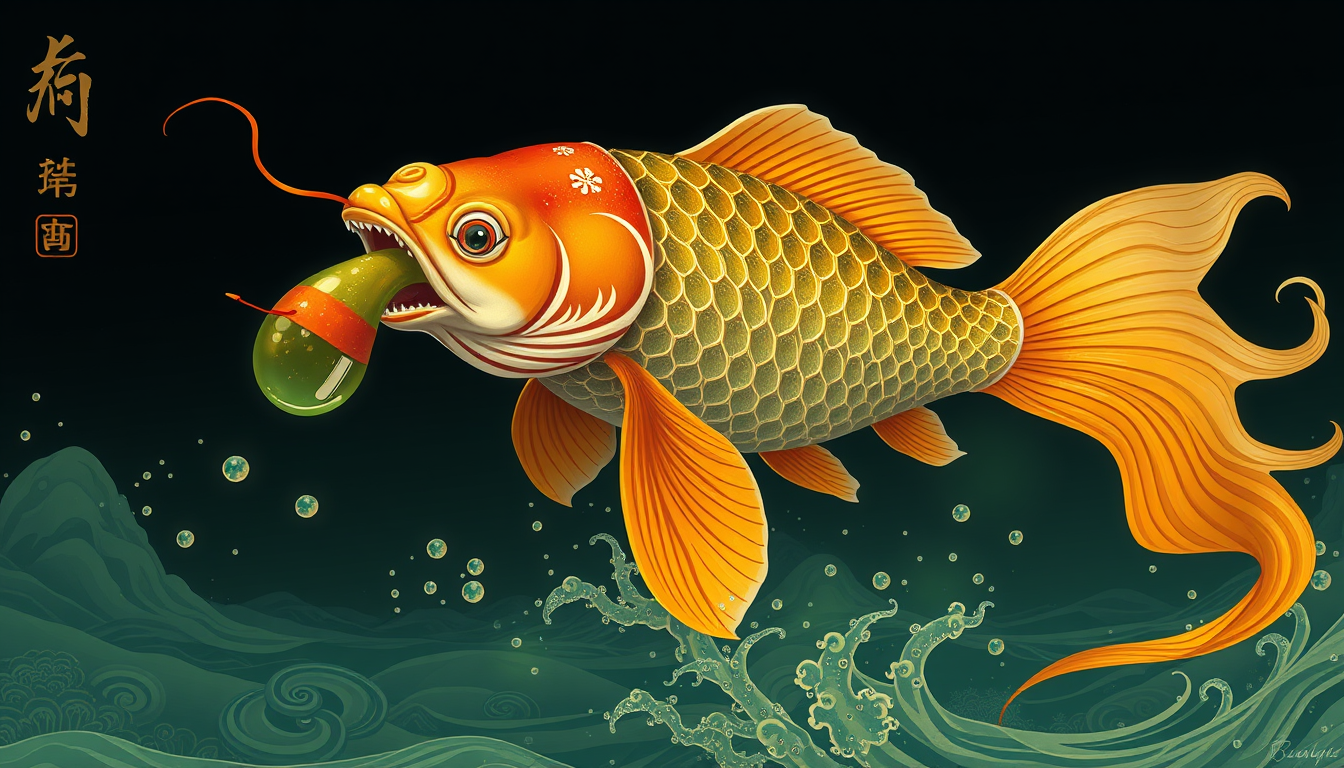 Main art studio: Koi drunyen kun fu master fish with drinking gourd