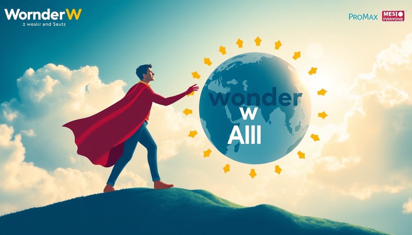 Main art studio: Brand: WonderWorldProMax Slogan: *Wonder for All*The Hero in Everyone* Give symbol to recognise all age perople in the world? Targeting all age people