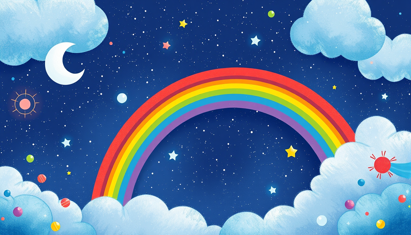 Main art studio: genertae a perfeect blend image for the rhyme The Bouncy Little Rainbow