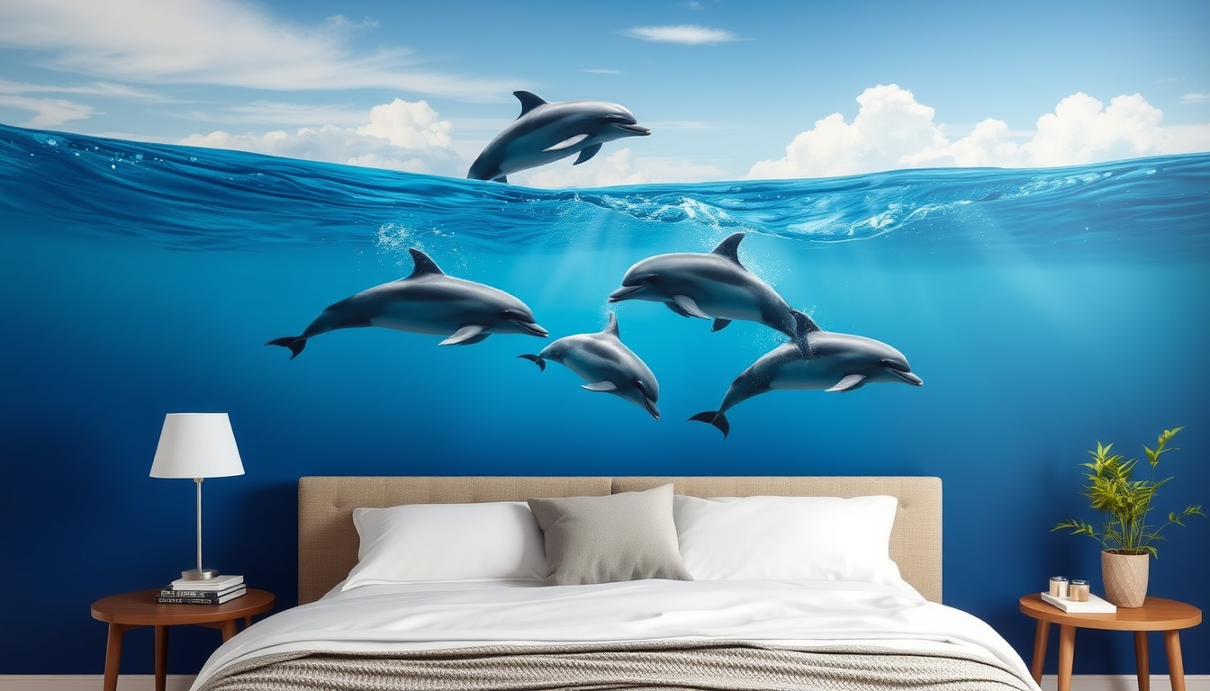 AI Art prompt example created from the prompt: Wall Art of Dolphins swimming in the Pacific Ocean
