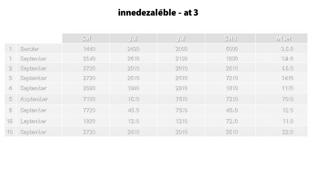 Main art studio: Eine Tabelle Querformat von September bis Juli mit zwölf