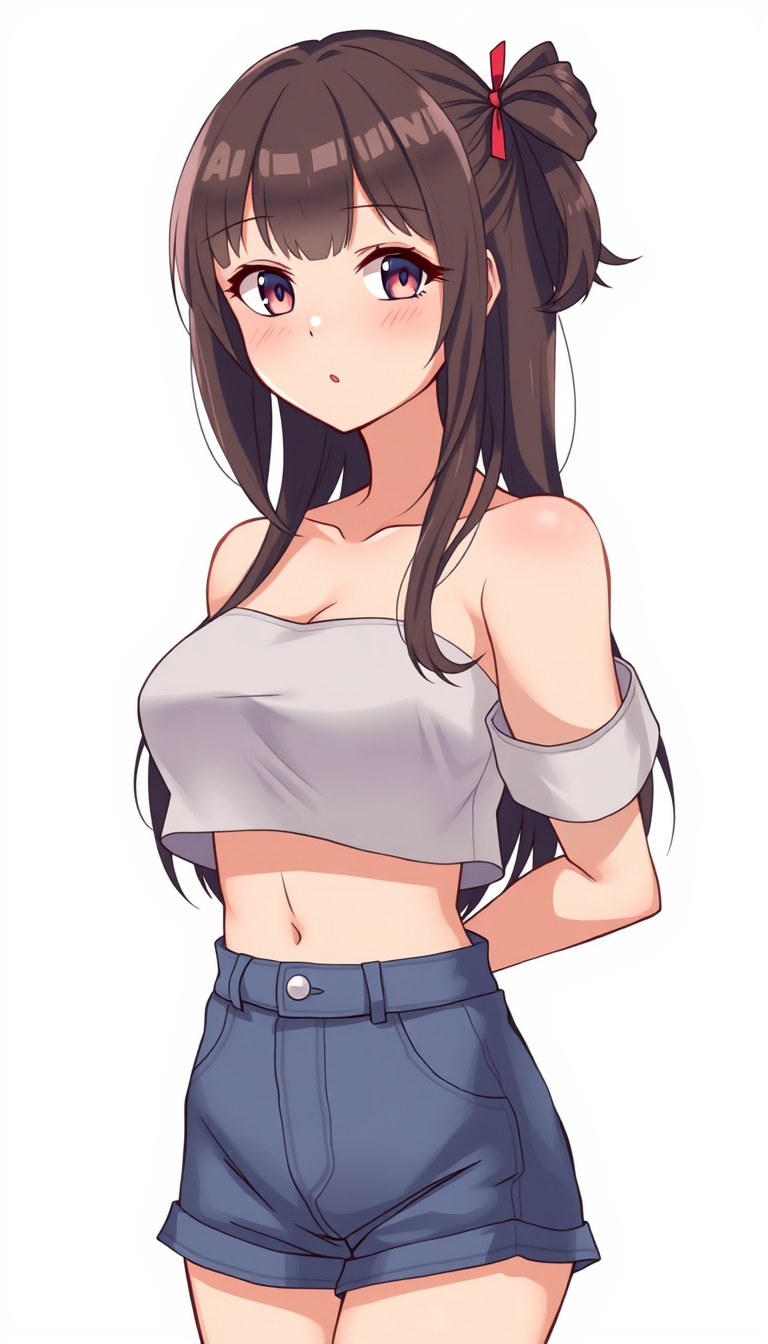 Main art studio: Petite woman with flat chest. Anime style.